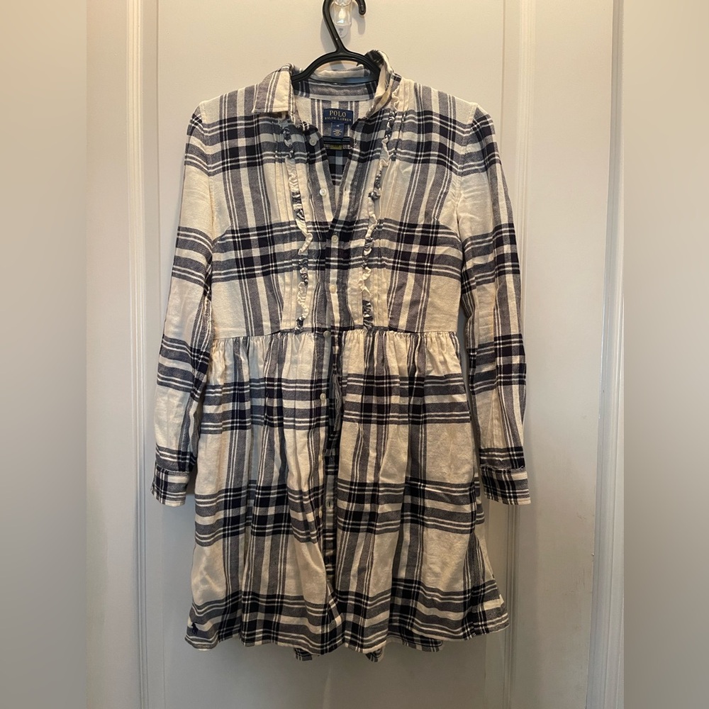 Big Girls Plaid Cotton Twill Polo Ralph Lauren Shirtdress size 14
